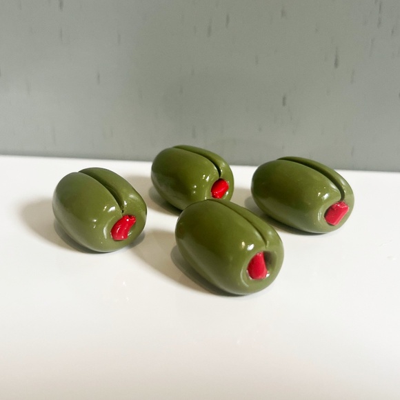 Olive Place Card Holders – Set of 4 | Martini Party Table Decor Hand Sculpted - Picture 7 of 12
